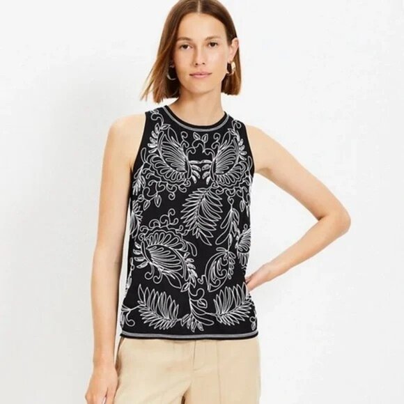 Ann Taylor LOFT Embroidered Shell Top L - Picture 1 of 3